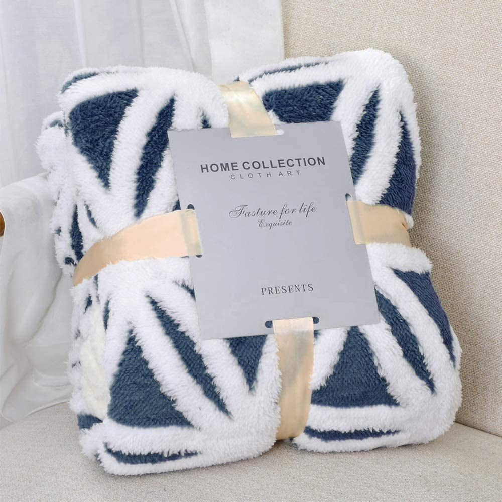 Sherpa Fleece Blanket Fuzzy Soft Throw Blanket Dual Sided Blanket for Couch Sofa Bed (Navy, 90''X90'')