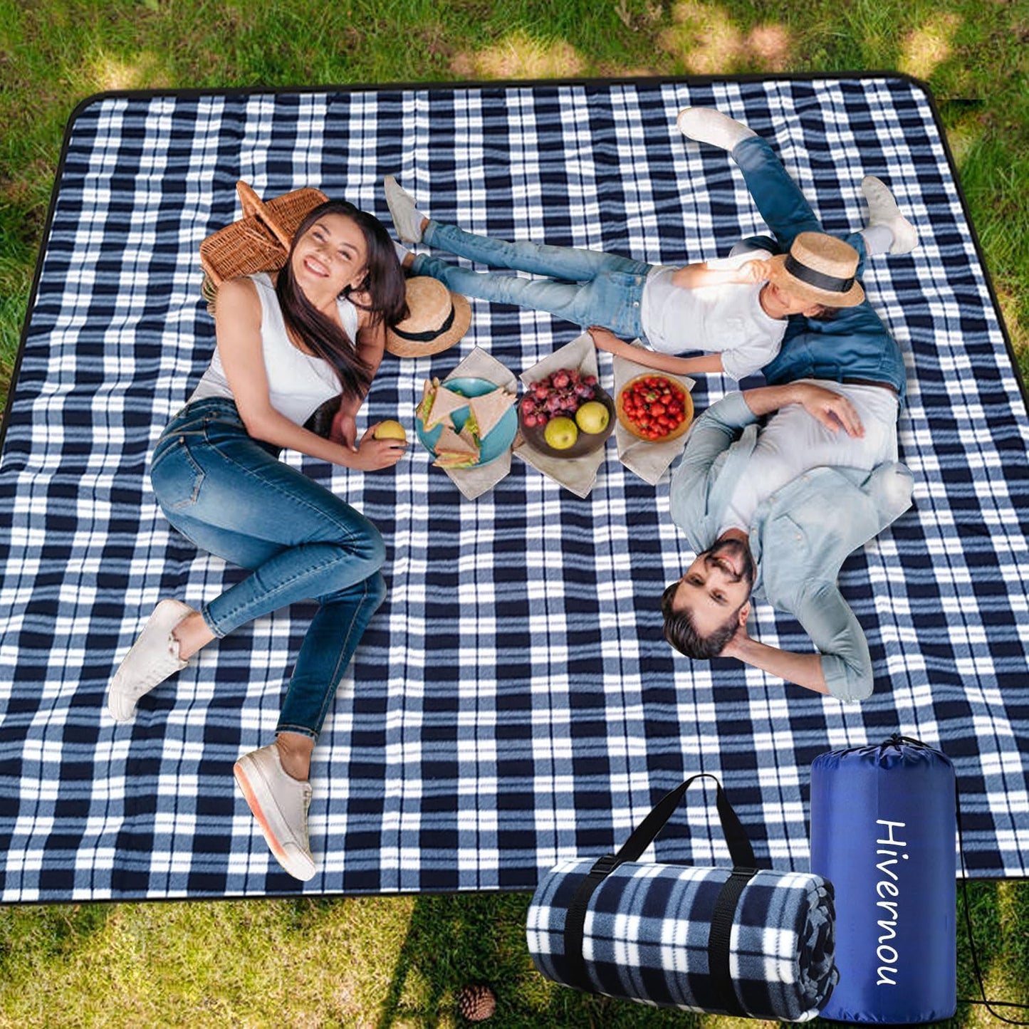 Picnic Blanket,Picnic Blanket Waterproof Foldable with 3 Layers Material,Extra Large Picnic Blanket Picnic Mat Beach Blanket 78.7"X118.1" for Camping Beach Park Hiking Fireworks,Larger & Thicker(Xl)