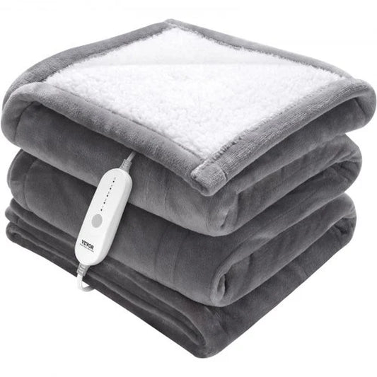 VEVOR Heated Blanket Electric Throw, 50" X 60" Twin Size, Soft Flannel & Sherpa Heating Blanket with 3 Hours Timer Auto-Off, 5 Heating Levels for Sofa, Machine Washable, ETL & FCC Certification (Grey)