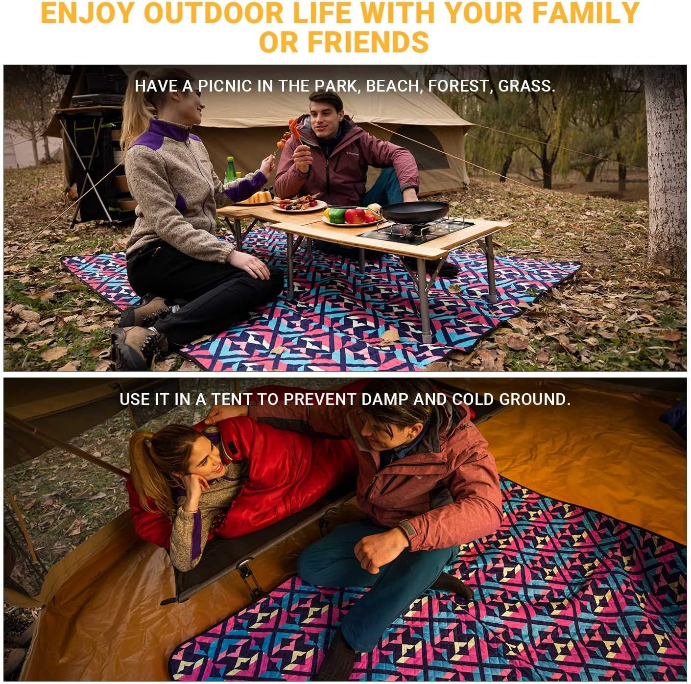 Outdoor Picnic Blanket Waterproof Beach Blanket Stadium Blanket Camping Blanket Lightweight Beach Mat Portable Picnic Mat for Travel Camping Hiking