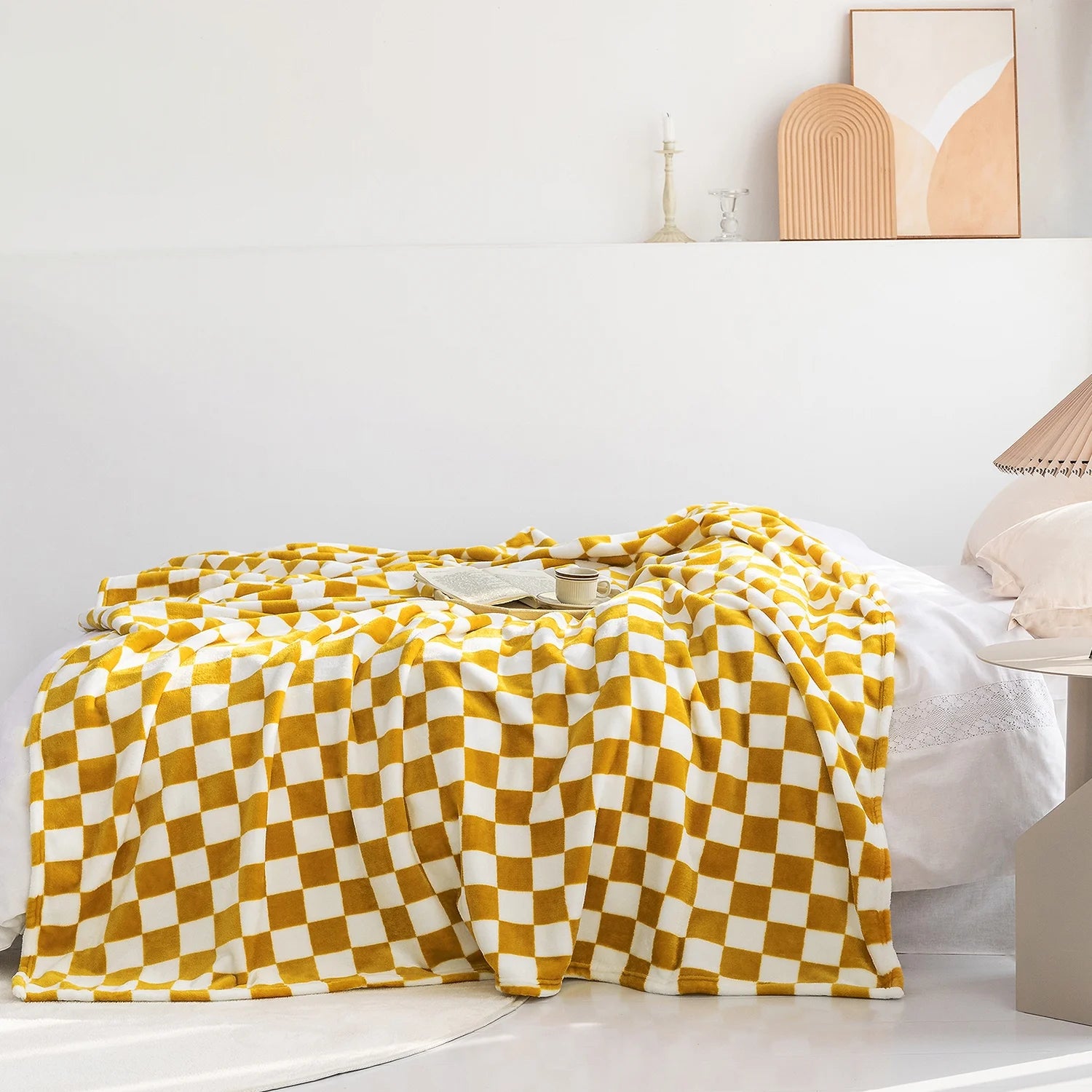 Buffalo Check Fleece Throw Blanket Soft Checkered Plaid Blankets Cozy Lightweight Flannel Blanket for Couch Chair Bed(Yellow,51"X63")