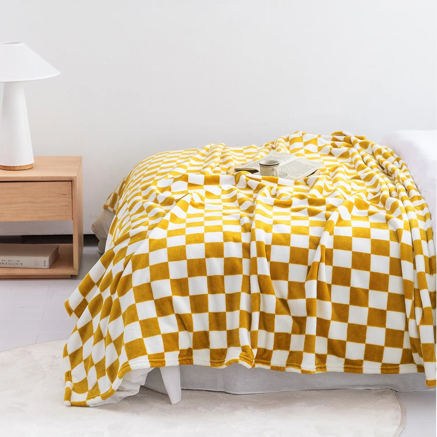 Buffalo Check Fleece Throw Blanket Soft Checkered Plaid Blankets Cozy Lightweight Flannel Blanket for Couch Chair Bed(Yellow,51"X63")