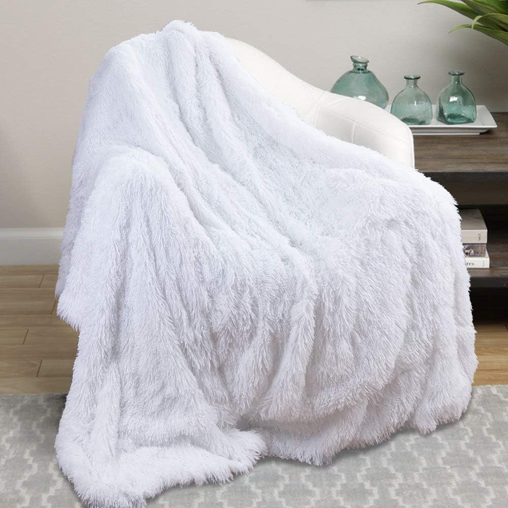 Soft Fluffy Blanket Fuzzy Sherpa Plush Cozy Faux Fur Throw Blankets for Bed Couch Sofa Chair Decorative, 60''X80'' White