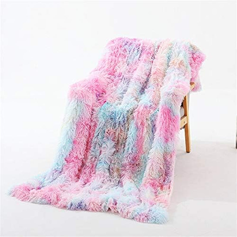 Unicorn Tie Dye Fuzzy Blankets - Cute Throw Blanket for Teen Girls - Long Shaggy Hair Faux Fur Sherpa Backing - Soft Warm Cozy Sofa Couch Floor Throw Bed Cover Pastel Twin (63"X79")