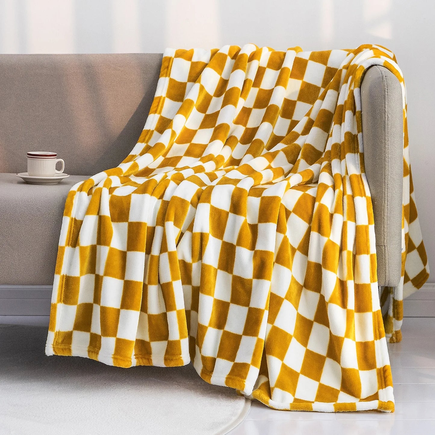 Buffalo Check Fleece Throw Blanket Soft Checkered Plaid Blankets Cozy Lightweight Flannel Blanket for Couch Chair Bed(Yellow,51"X63")