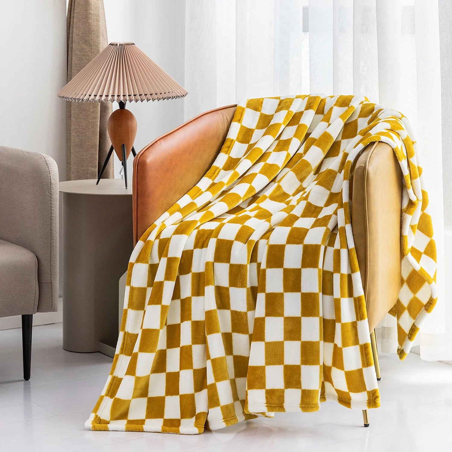 Buffalo Check Fleece Throw Blanket Soft Checkered Plaid Blankets Cozy Lightweight Flannel Blanket for Couch Chair Bed(Yellow,51"X63")