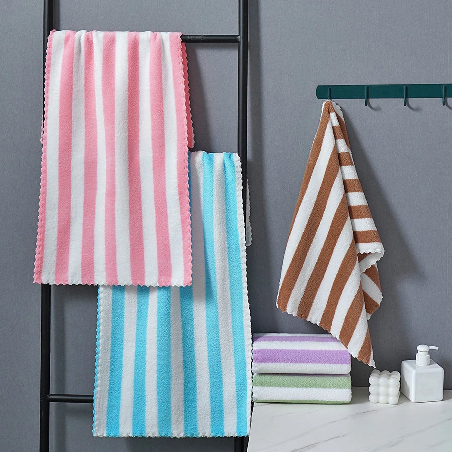 Clearance 5 Pcs Striped Hand Towel Face Towel Ultra Soft Highly Absorbent Quick Dry Towel for Bathroom Shower Kitchen, 12" X 24"