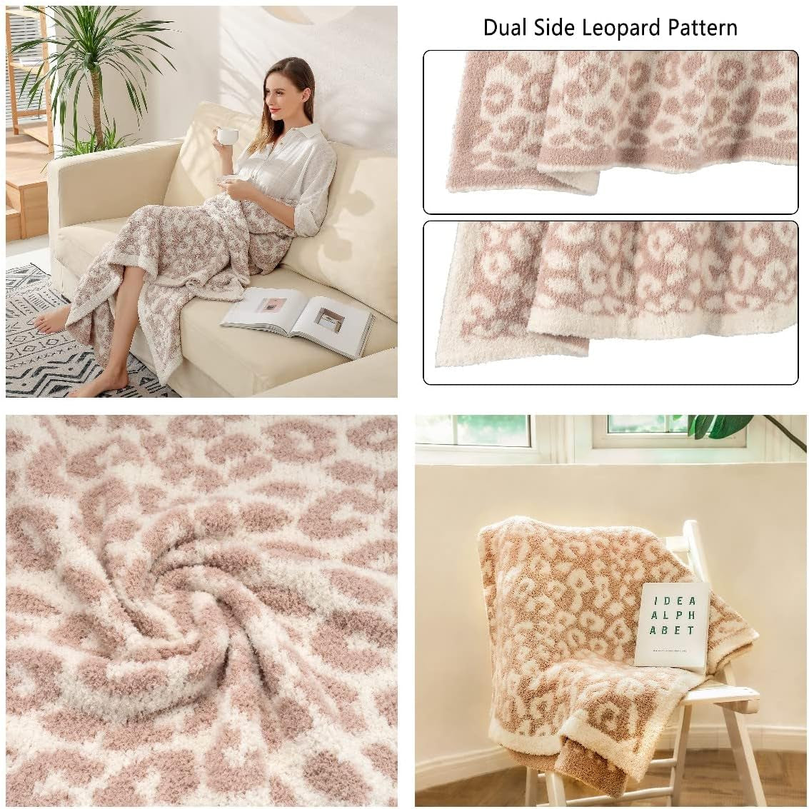 Throw Blanket, Leopard Print Ultra Soft Fleece Blanket, Suitable for Chair Sofa Couch Bed Travel Blanket(50"X70", Cream)