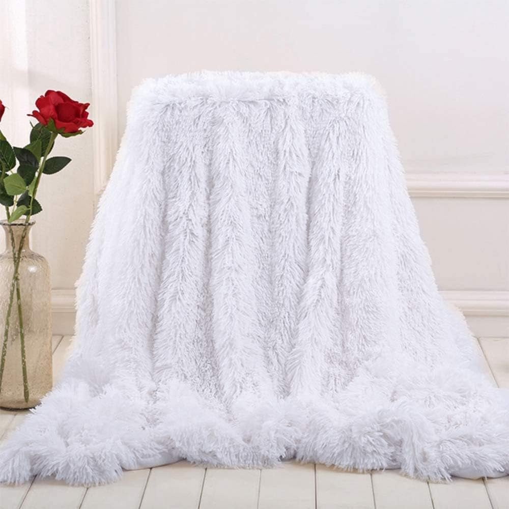 Soft Fluffy Blanket Fuzzy Sherpa Plush Cozy Faux Fur Throw Blankets for Bed Couch Sofa Chair Decorative, 60''X80'' White