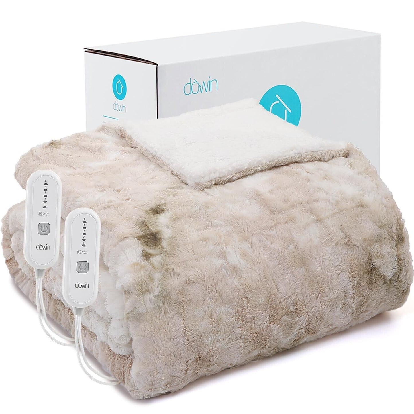 Dowin Electric Blanket King Size, Faux Fur & Sherpa Heated Blanket 100"X 90",...