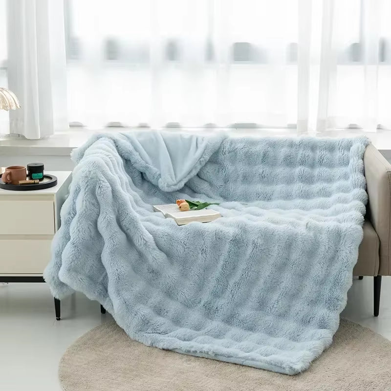 Imitation Rabbit Fur Plush Blanket Winter Warmth Super Comfortable Blanket Bed Luxury Warm Sofa Cover High Quality Throw Blanket