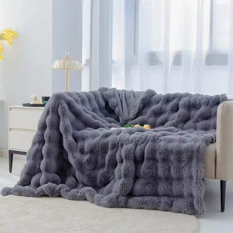 Imitation Rabbit Fur Plush Blanket Winter Warmth Super Comfortable Blanket Bed Luxury Warm Sofa Cover High Quality Throw Blanket