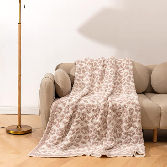 Throw Blanket, Leopard Print Ultra Soft Fleece Blanket, Suitable for Chair Sofa Couch Bed Travel Blanket(50"X70", Cream)