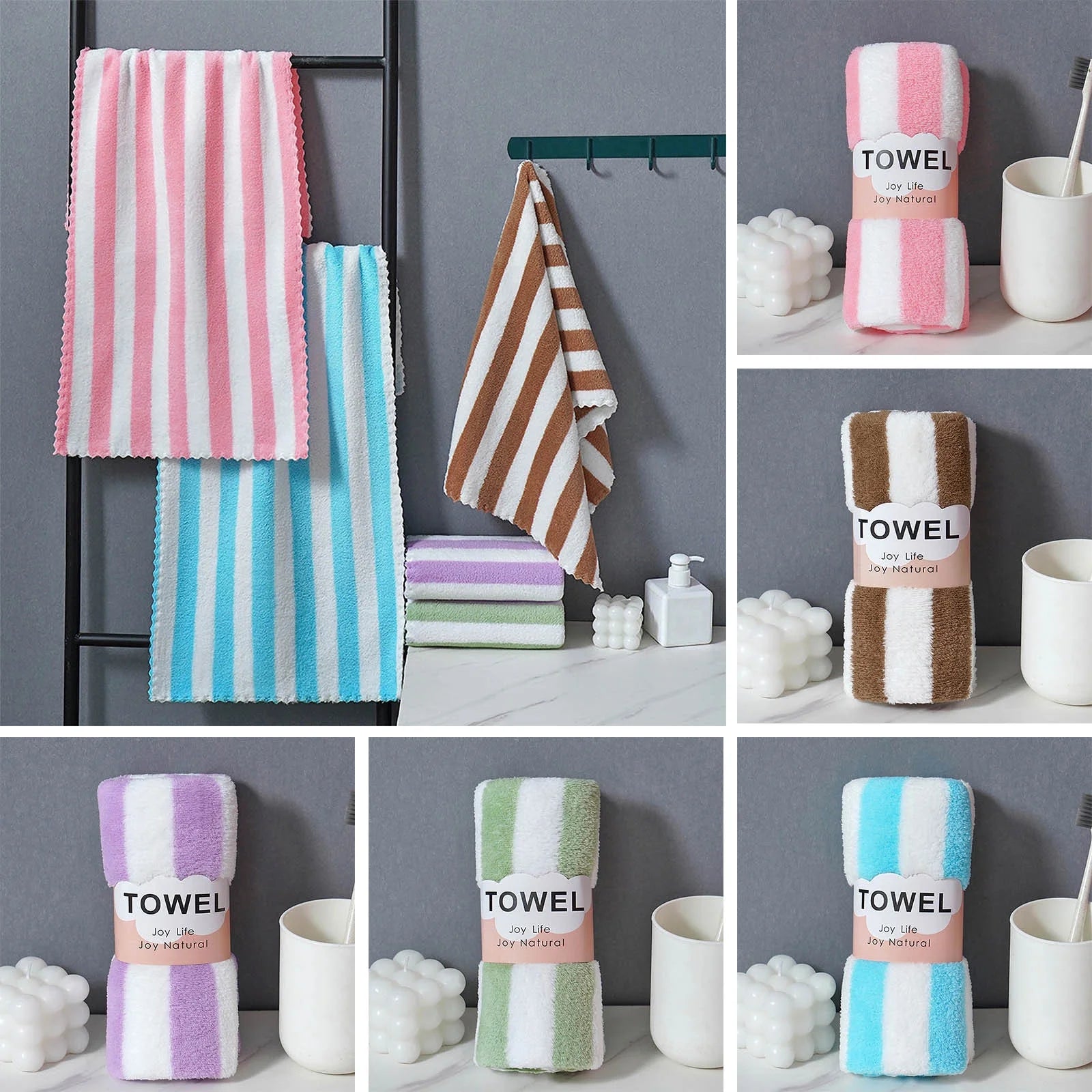 Clearance 5 Pcs Striped Hand Towel Face Towel Ultra Soft Highly Absorbent Quick Dry Towel for Bathroom Shower Kitchen, 12" X 24"