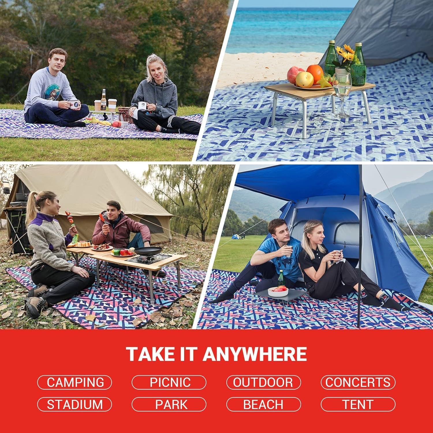 Outdoor Picnic Blanket Waterproof Beach Blanket Stadium Blanket Camping Blanket Lightweight Beach Mat Portable Picnic Mat for Travel Camping Hiking