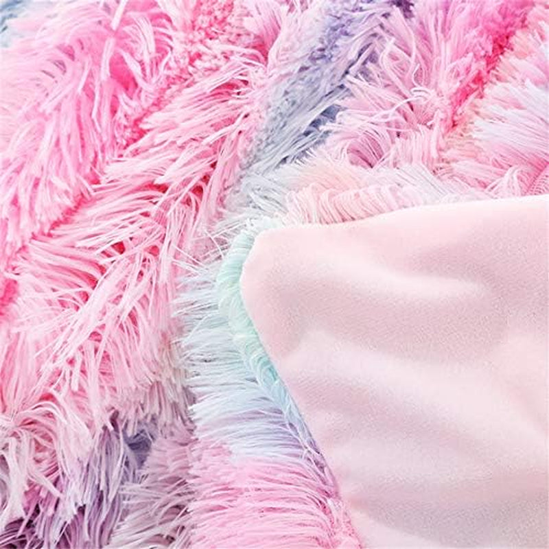 Unicorn Tie Dye Fuzzy Blankets - Cute Throw Blanket for Teen Girls - Long Shaggy Hair Faux Fur Sherpa Backing - Soft Warm Cozy Sofa Couch Floor Throw Bed Cover Pastel Twin (63"X79")