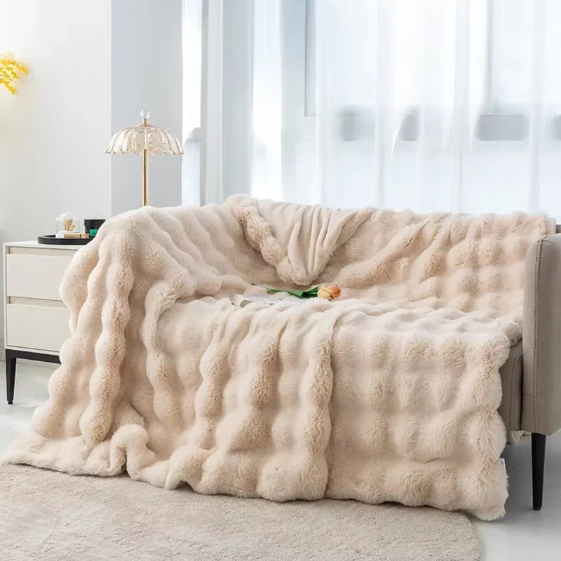 Imitation Rabbit Fur Plush Blanket Winter Warmth Super Comfortable Blanket Bed Luxury Warm Sofa Cover High Quality Throw Blanket