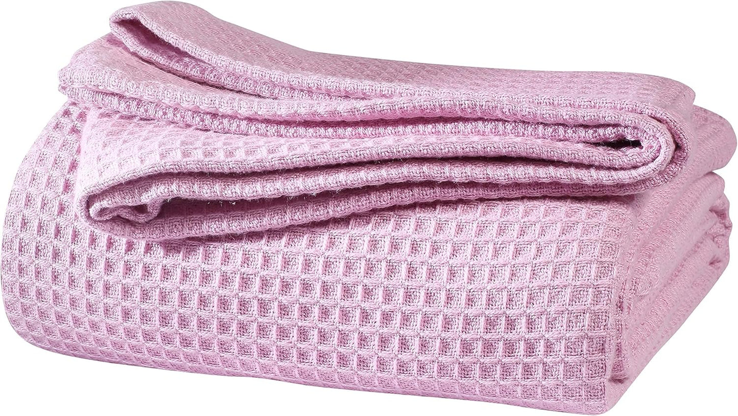 Thermal Cotton Blanket,Twin Cotton Blanket,Waffle Weave Cotton Blanket,Farmhouse Blanket,Soft Breathable Blanket,Light Picnic Travel Blanket,Oversized Blanket All Season Blanket 66X90 Inch Pink