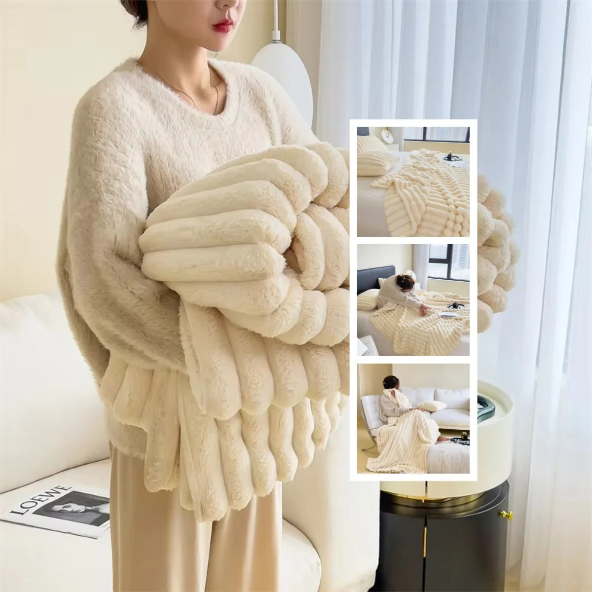 Soft Wind Bubble Velvet Blanket Warm Solid Rabbit Fur Blankets Double-Sided Thickening Cover Throw Warm Fur Blanket